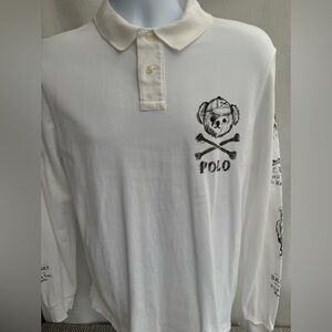 Ralph Lauren White Long-Sleeve Polo with Bear Graphic